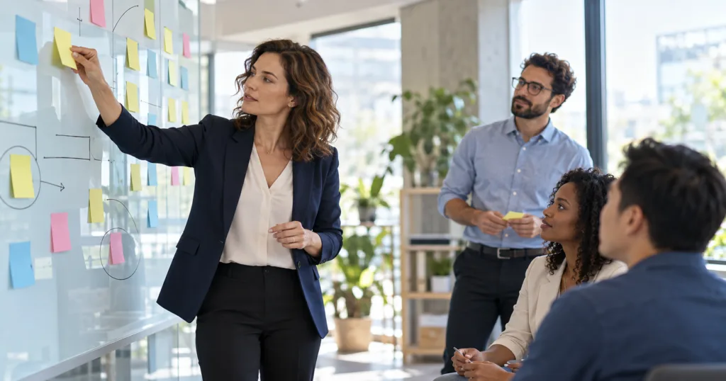 Líder organizando prioridades nos primeiros 90 dias como líder com a equipe